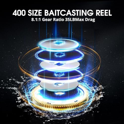 Piscifun Alijoz 400 Baitcaster Fishing Reel, 38Lbs Max Drag Aluminum Alloy Frame Baitcasting Reel, Available in 6.6:1/8.1:1 Gear Ratio, Freshwater and Saltwater Low Profile Casting Reel for Musky - Image 4